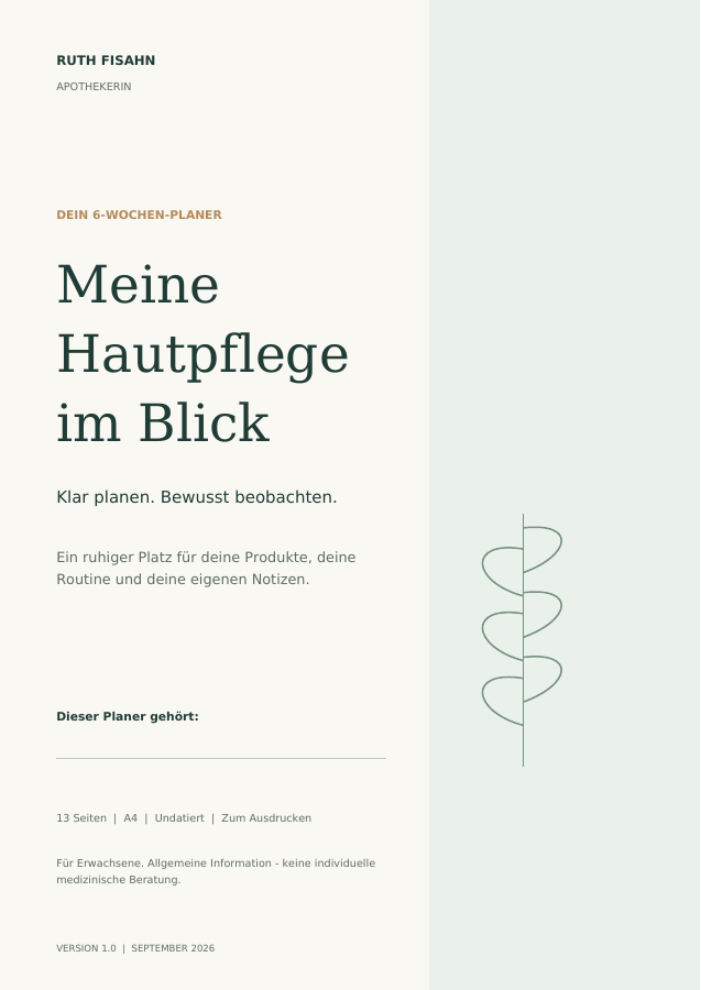 Meine Hautpflege im Blick: Titelseite des 6-Wochen-Planers von Ruth Fisahn