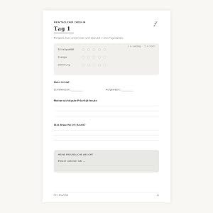 Beispielseite aus 40+ BALANCE mit täglichem Check-in zu Schlaf, Energie und Stimmung